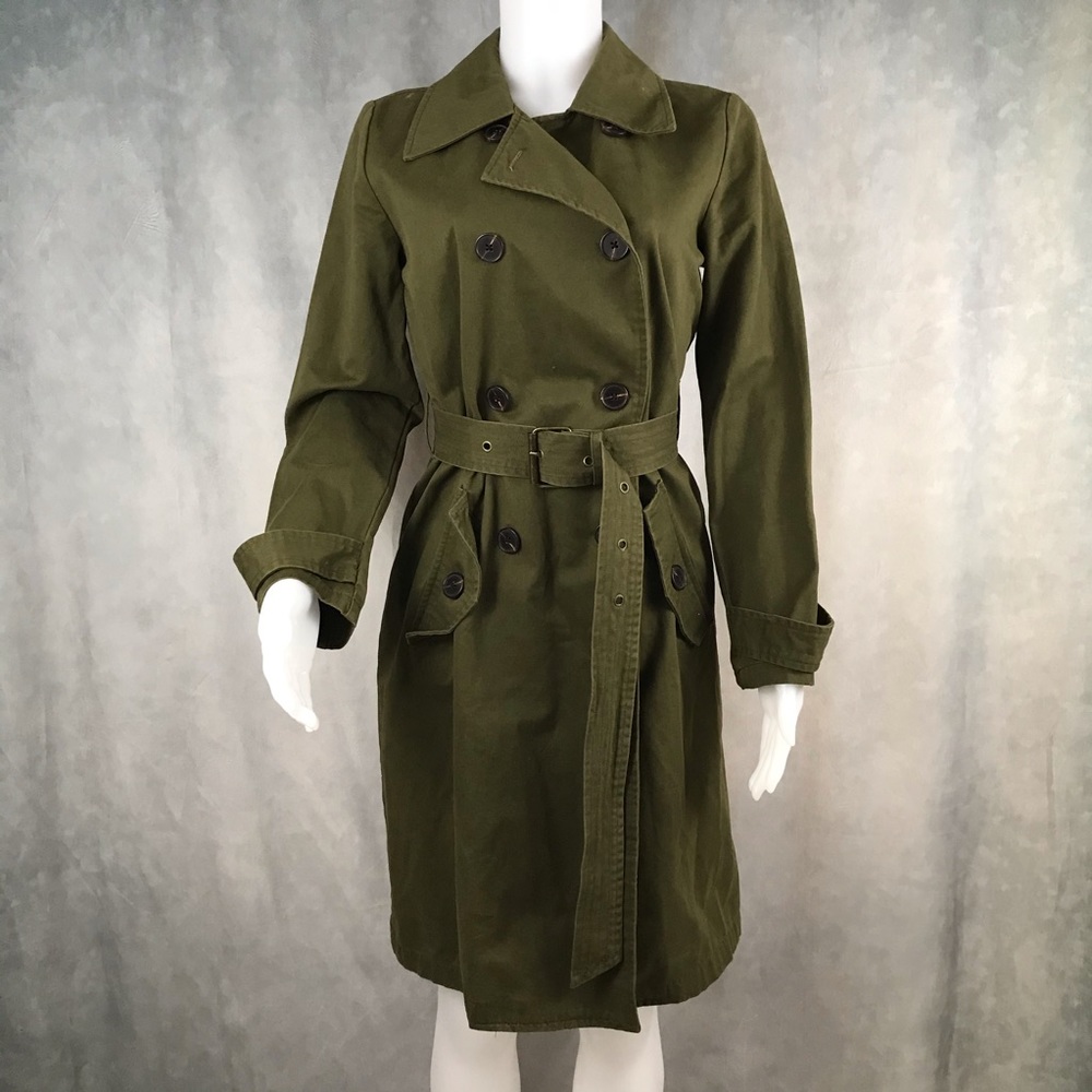 Forever 21 Olive Green Midi Length Trench …
